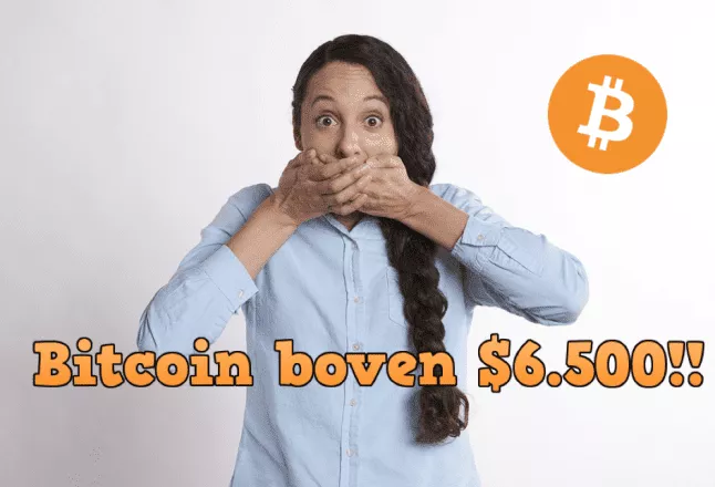 Bitcoin koers stijgt tot boven de $6500 dollar, enorme stijging binnen 1 uur