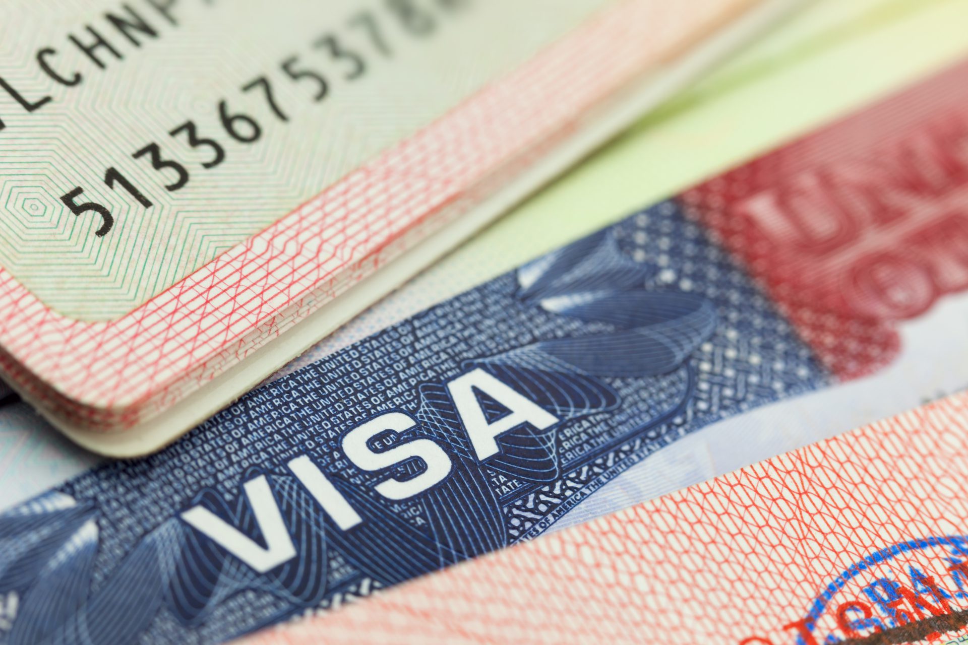 Visa in a passport background
