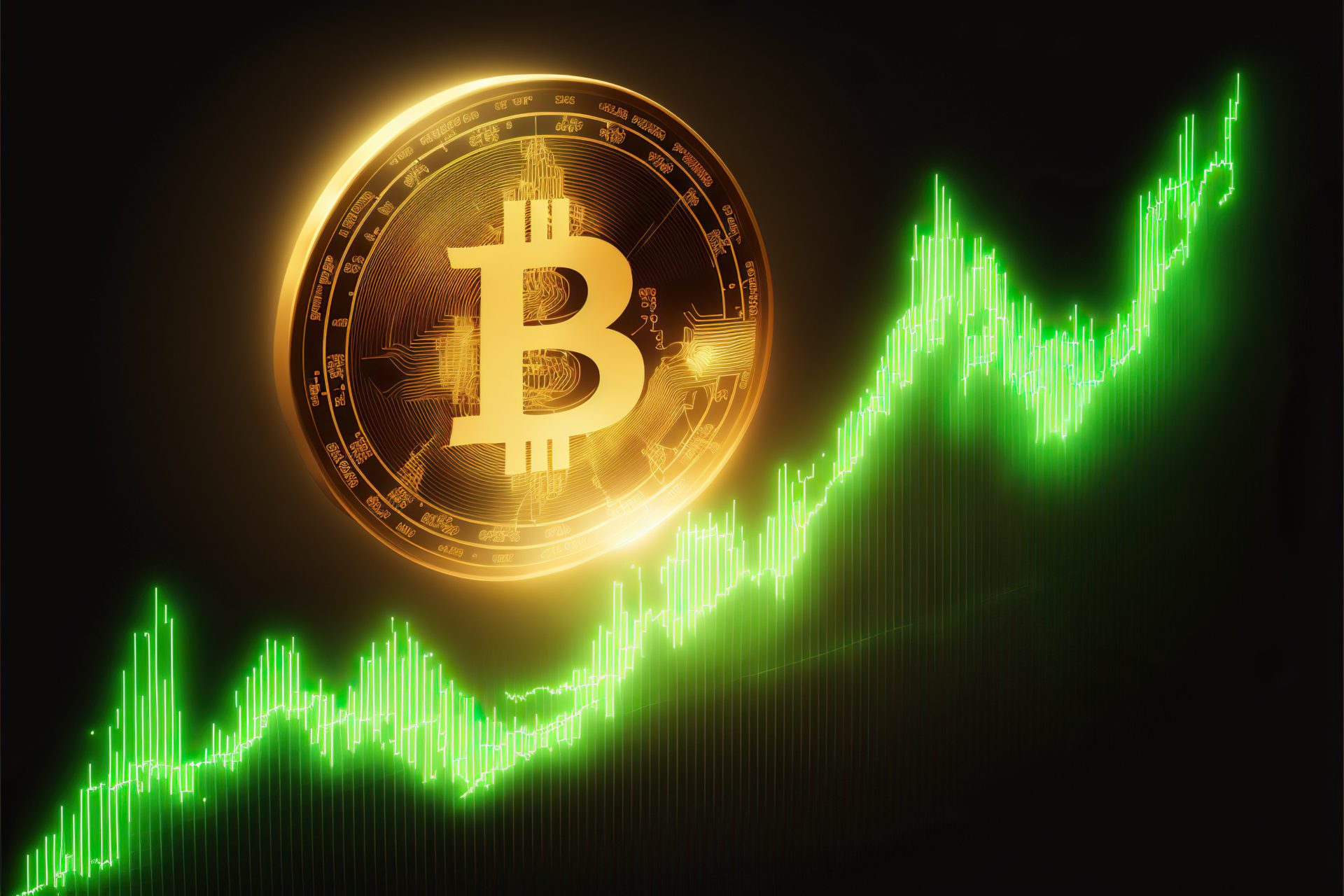 Bitcoin prijs stijgt, groen