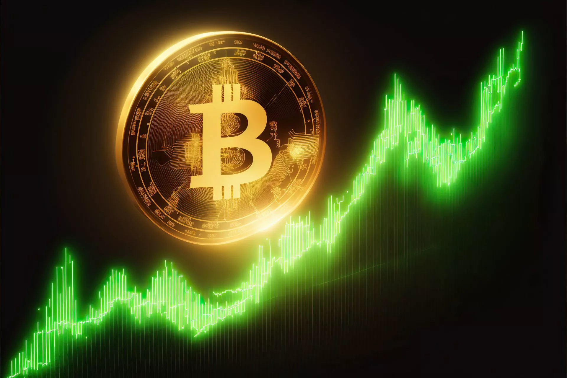 Bitcoin prijs stijgt, groen