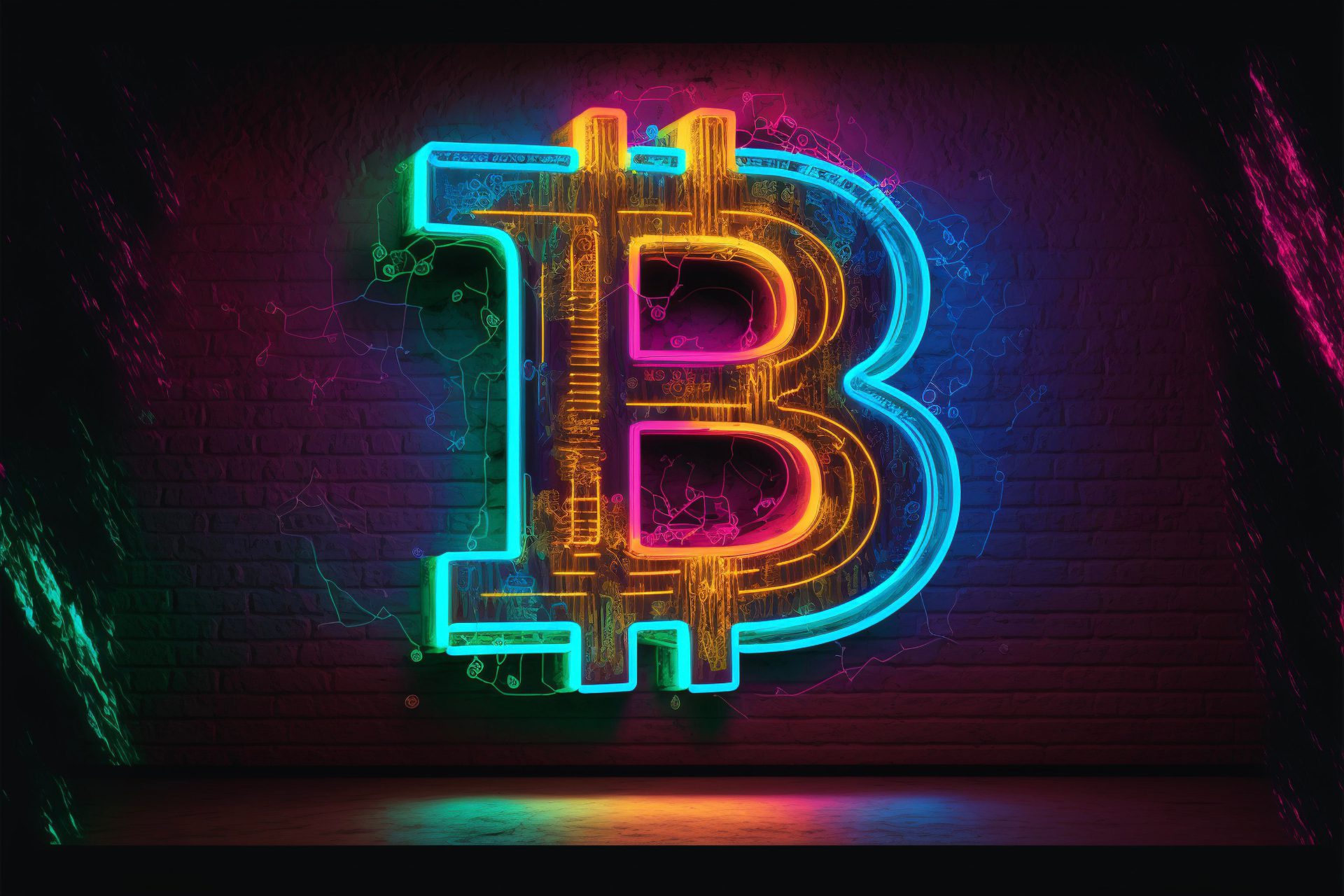 Bitcoin logo neon, BItcoin koers