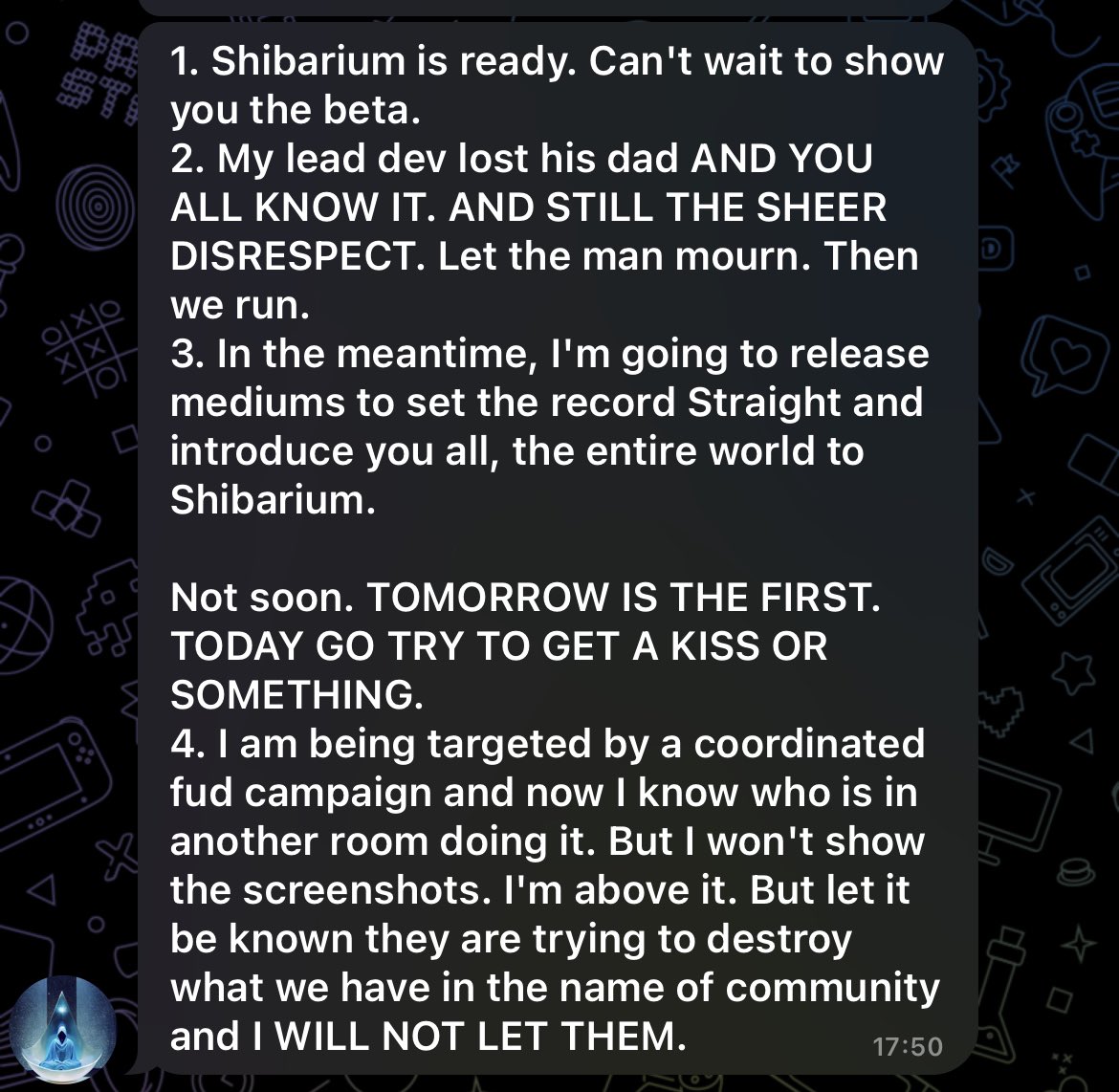 SHIB aankondiging telegram