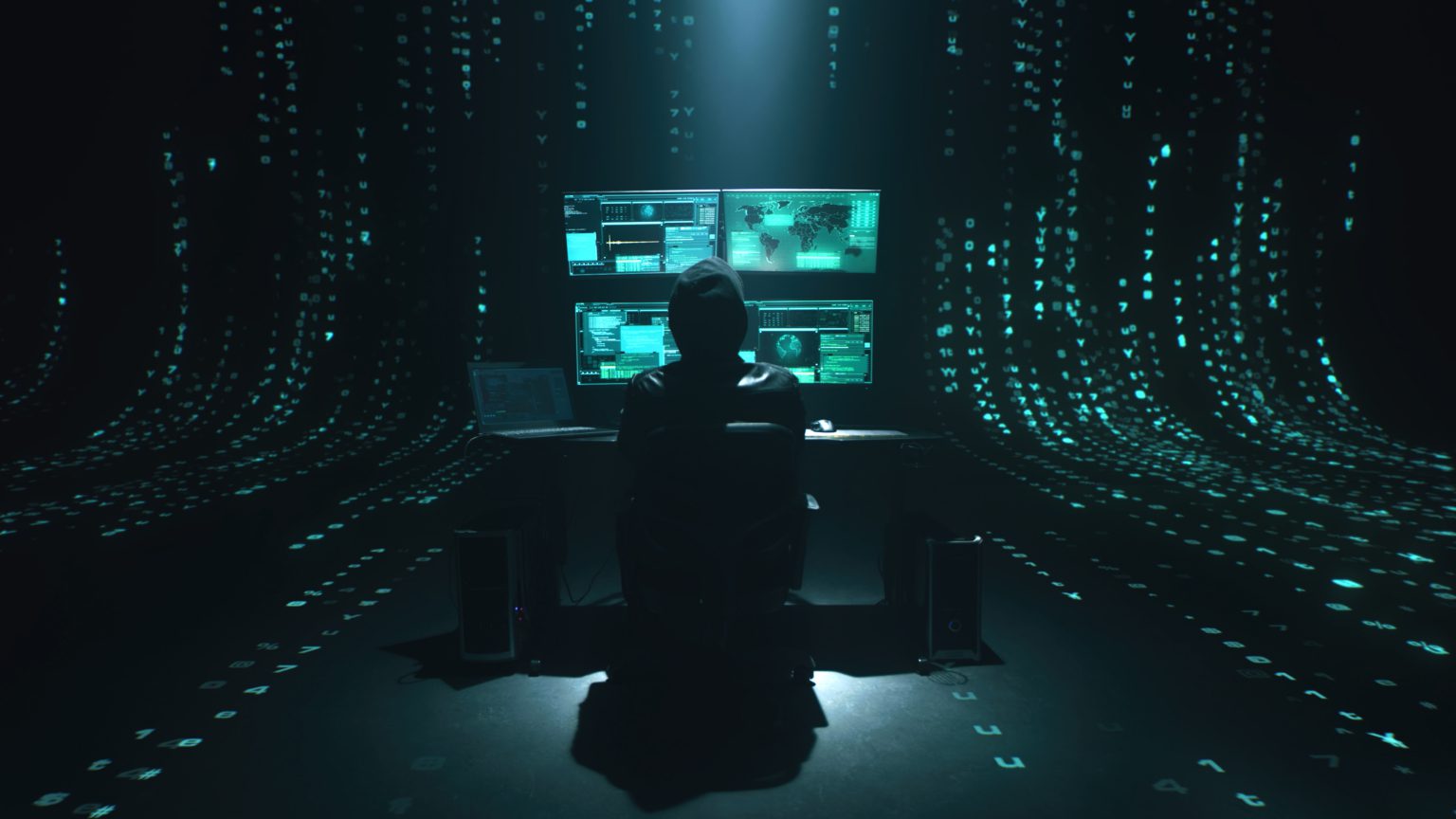 Alone hacker in dark space