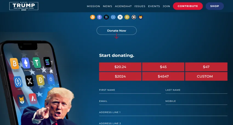 Officiële Crypto Donatiepagina van Donald Trump