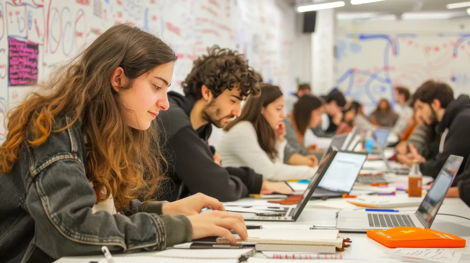 Studenten achter laptop