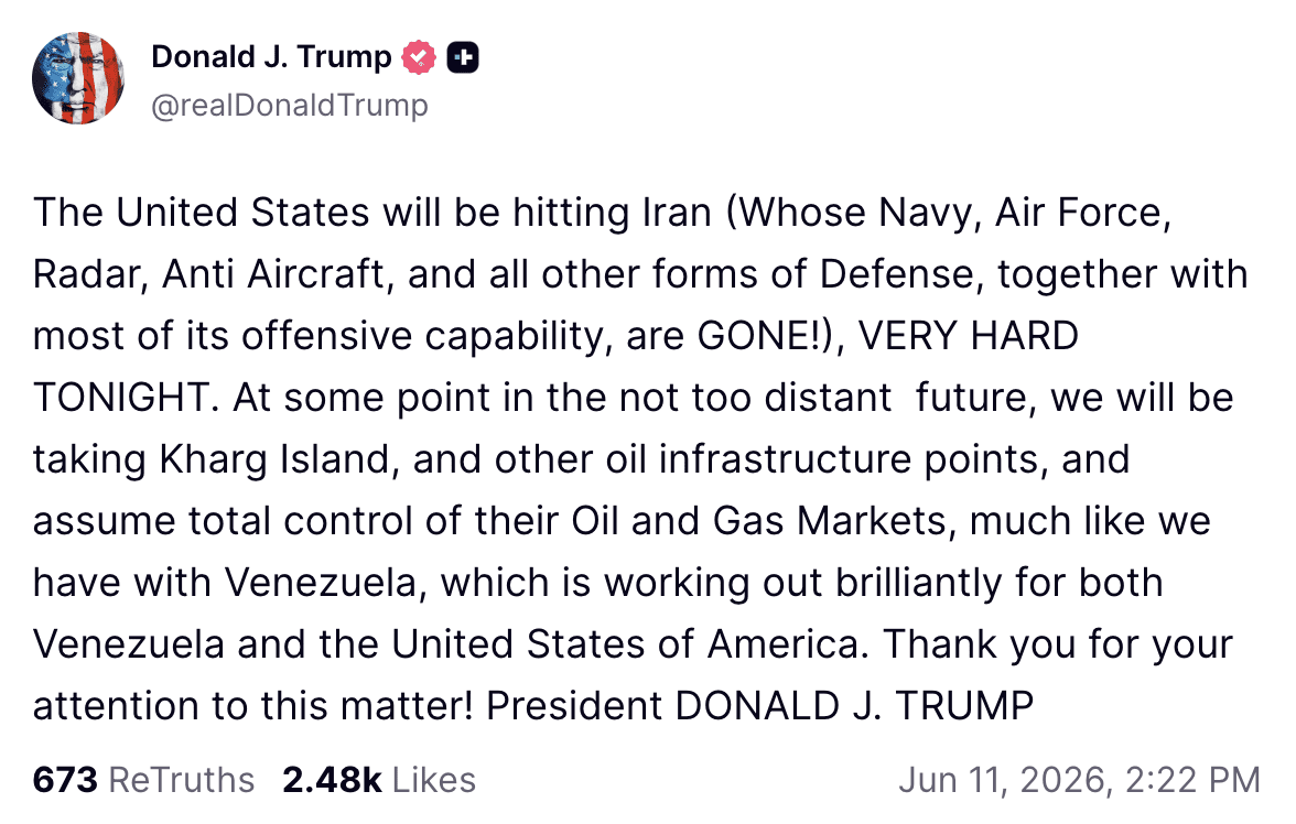 Donald Trump komt met keiharde taal over Iran.