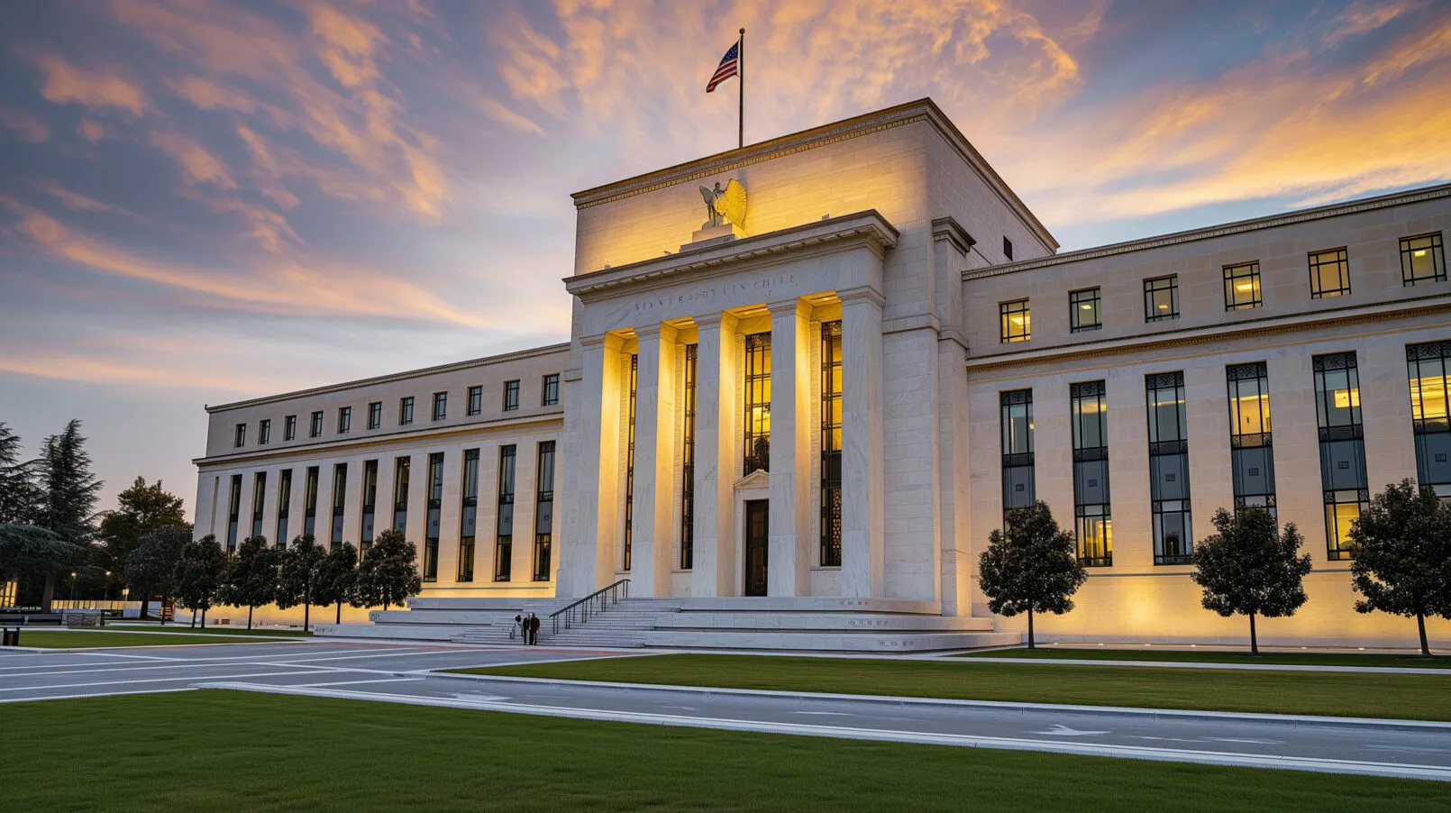 Central banking system, exterior of a main federal money building.