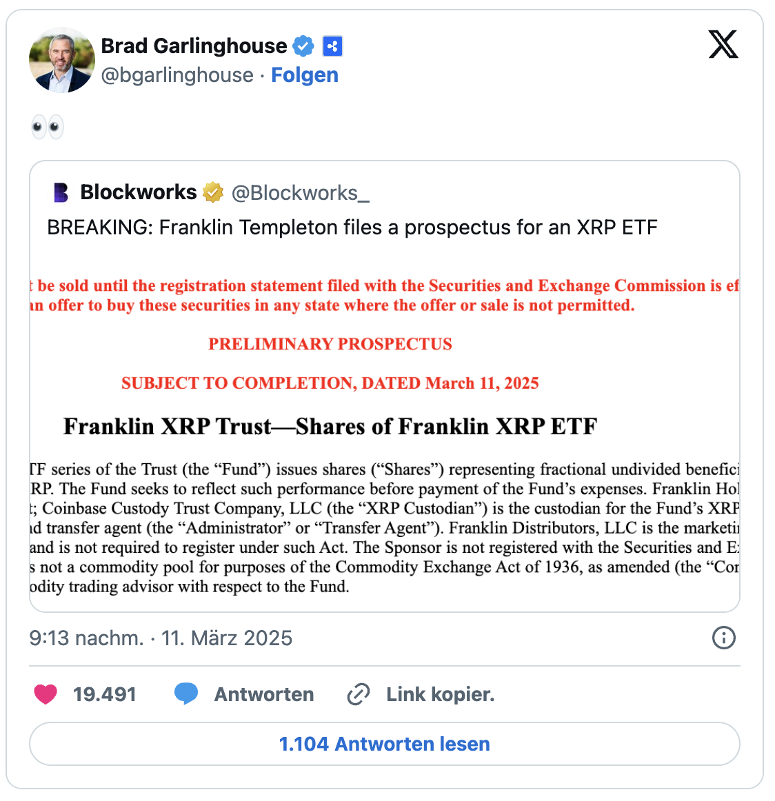 Franklin Templeton steigt in das XRP-ETF-Rennen ein und beantragt Zulassung  bei der SEC - Newsbit.de