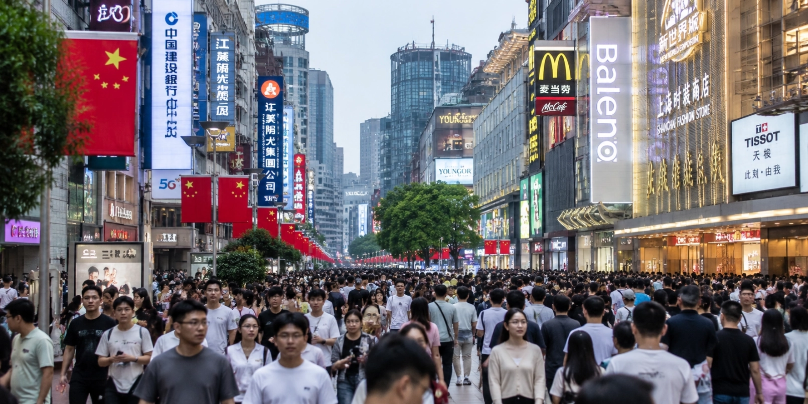 Belebte Einkaufsstraße in China