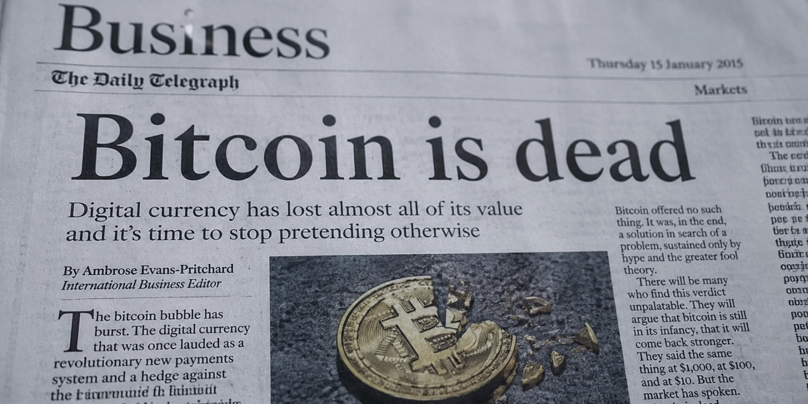 Gros titre : le Bitcoin est mort