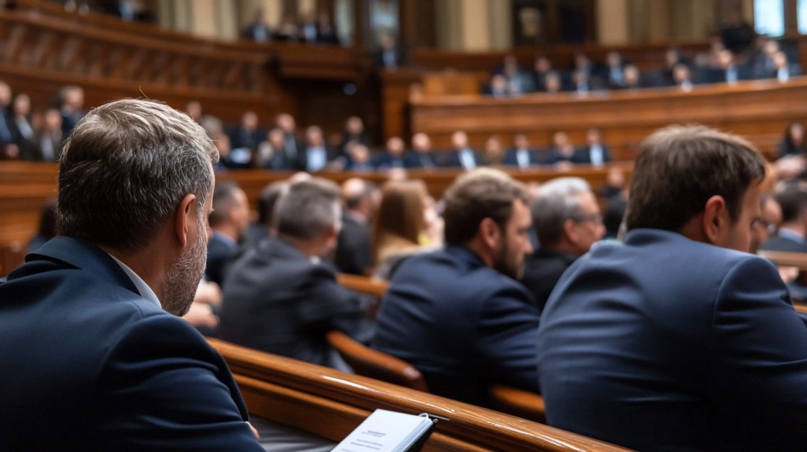Des membres du Sénat américain à l’écoute dans une salle de réunion classique