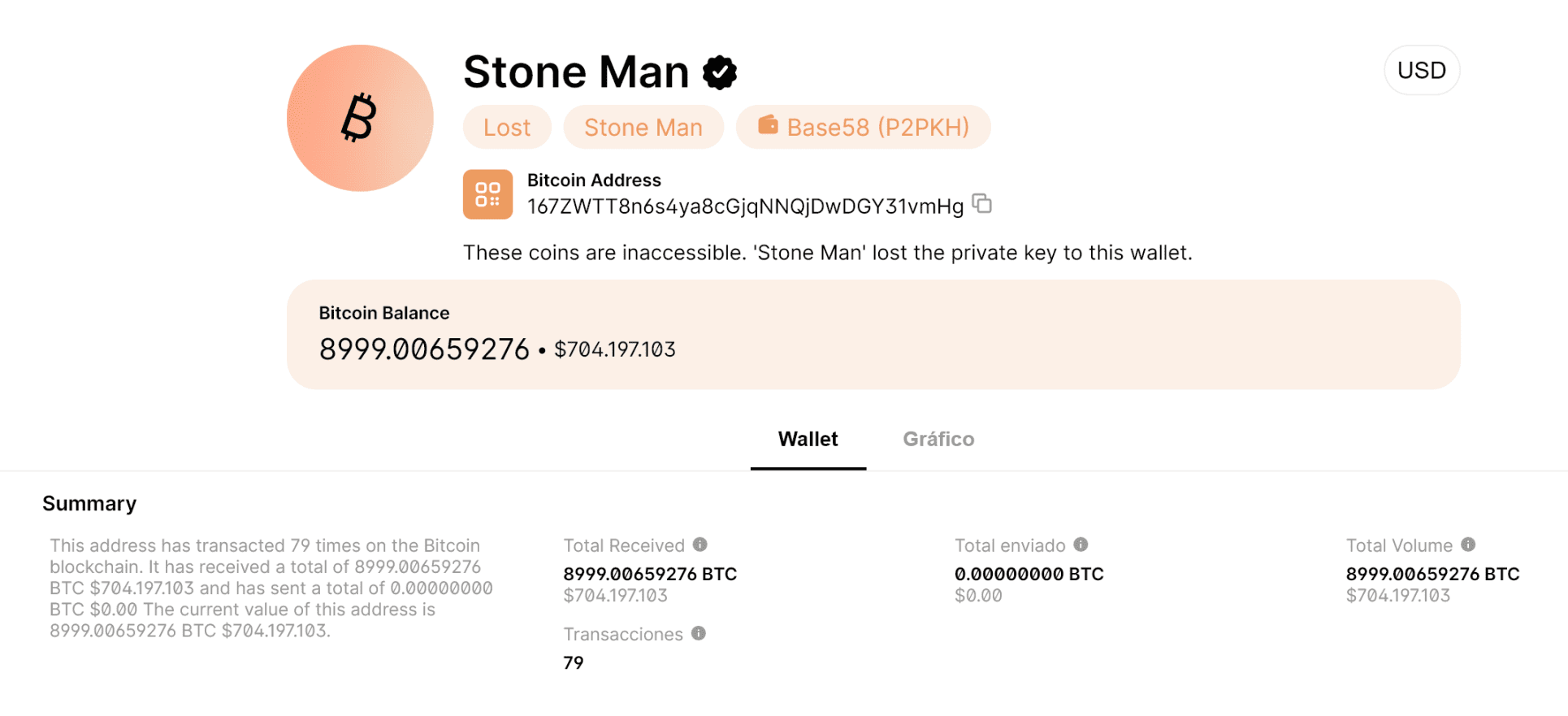 De verloren wallet van Stone Man met bijna 9.000 Bitcoin.