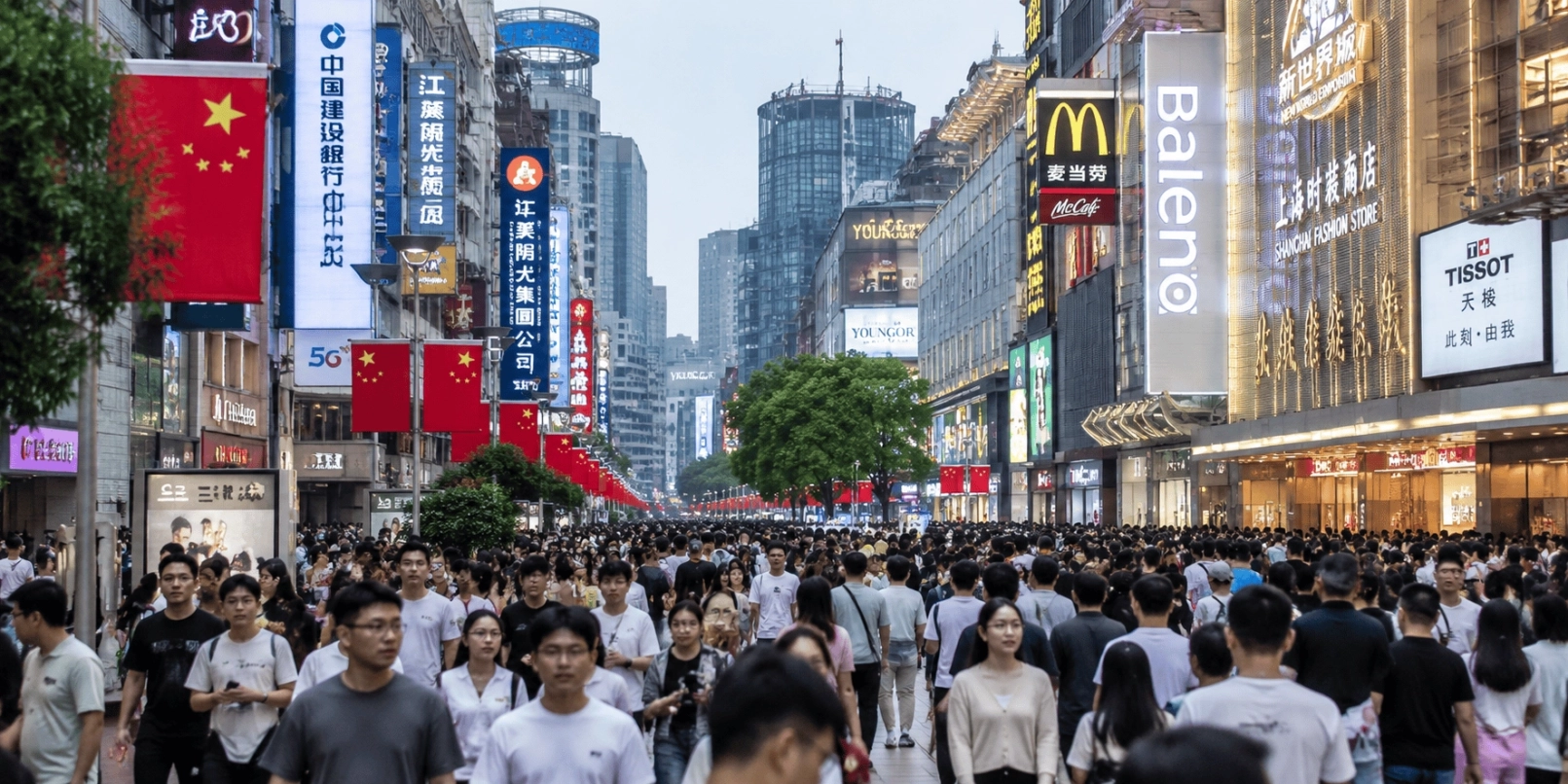 Concurrida calle comercial en China